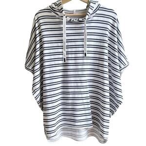 REVOLVE Stateside Navy White Stripe French Terry Nautical Poncho Hoodie USA M